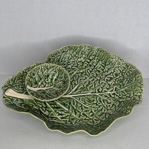 Bordallo Pinheiro Cabbage Ware Chip and Dip Platter Made in Portugal
